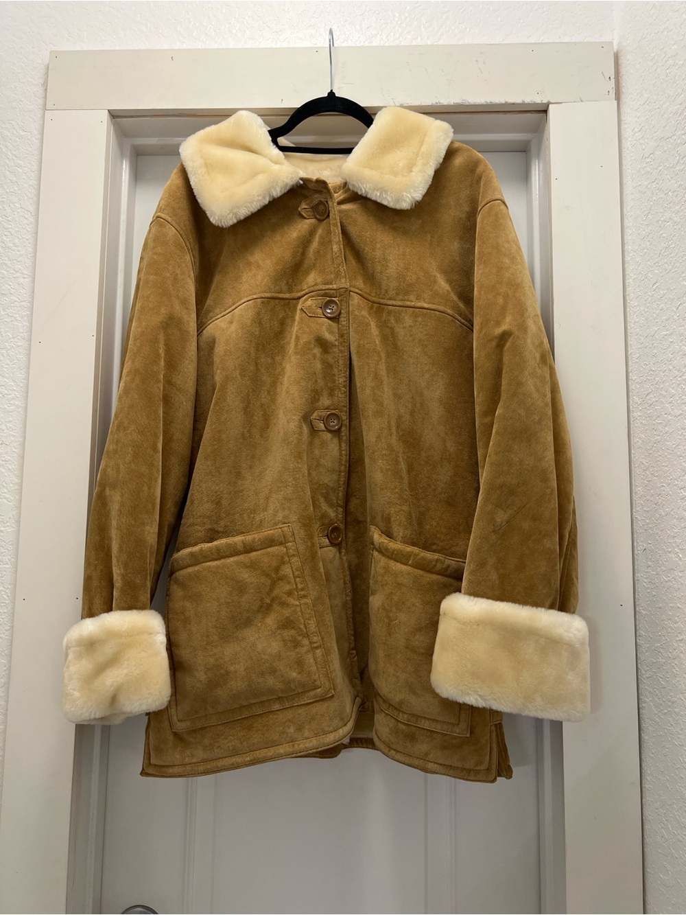 🤎 Dennis Basso Genuine Leather Shearling Coat 1X Camel Aspen Chic - Picture 2 of 9